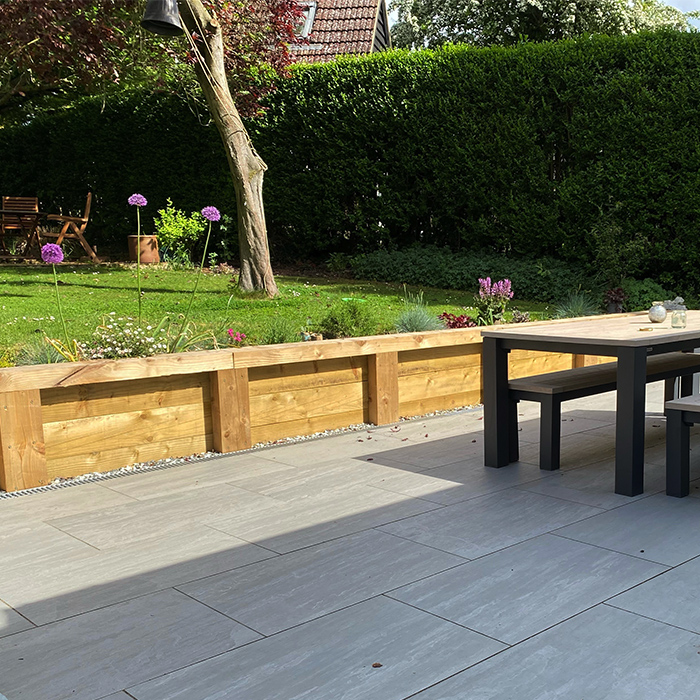 Kandla grey porcelain patio paving